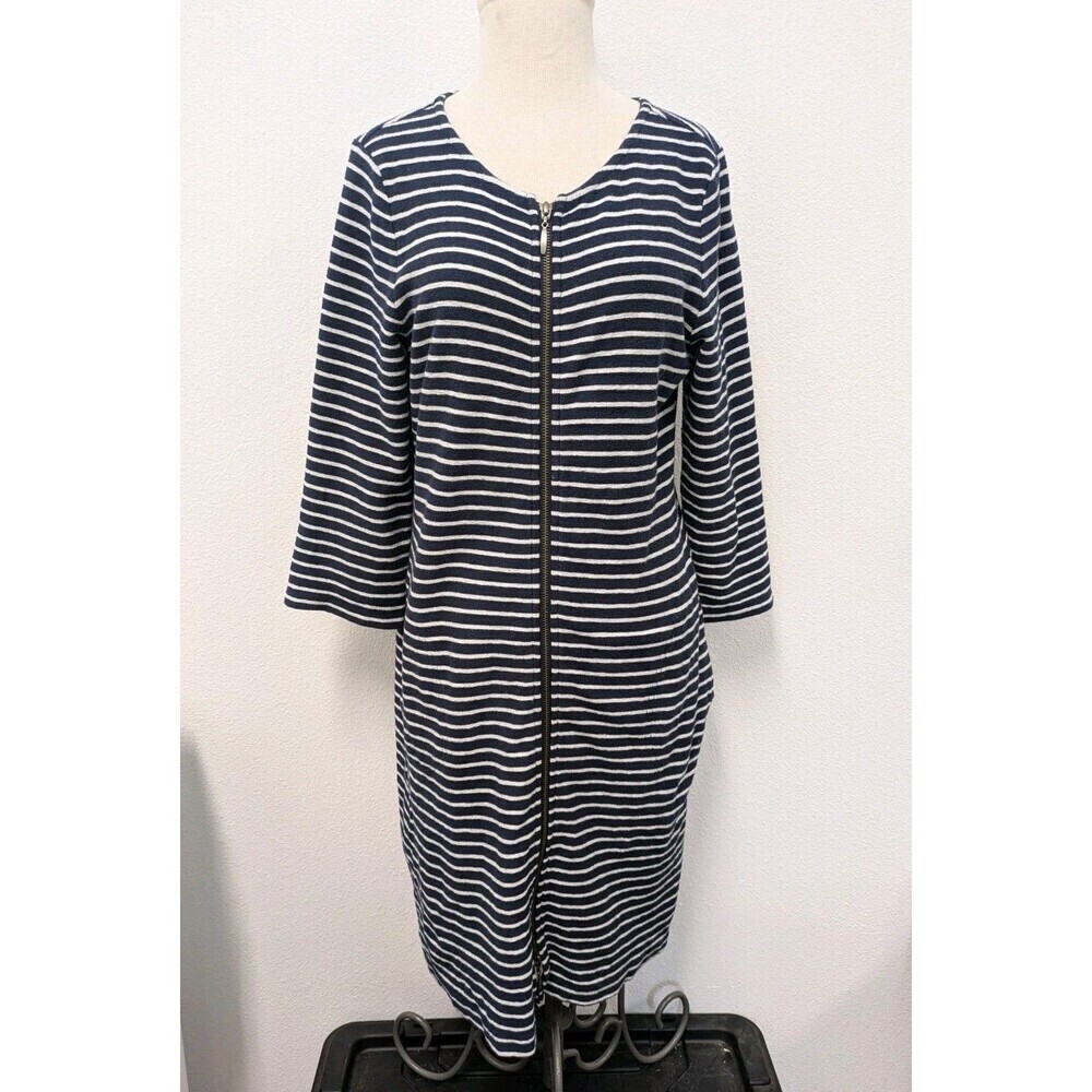 Pendelton Striped Navy Blue 100% Cotton Zip Front Lola Dress sz M Casual Nursing